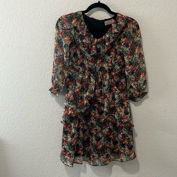 MARCHESA NOTTE MINI Girl's Floral Printed Chiffon Ruffled Dress, Size 10 - Picture 2 of 10